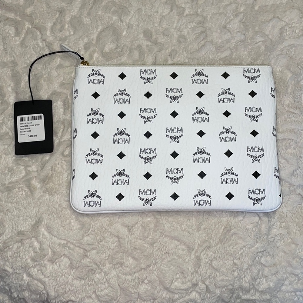 AUTHENTIC White MCM medium size pouch